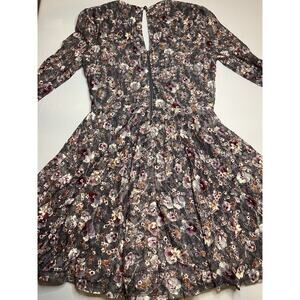 Rewind Junior Small Floral Dress Full Skirt Sheer Sleeves Lined